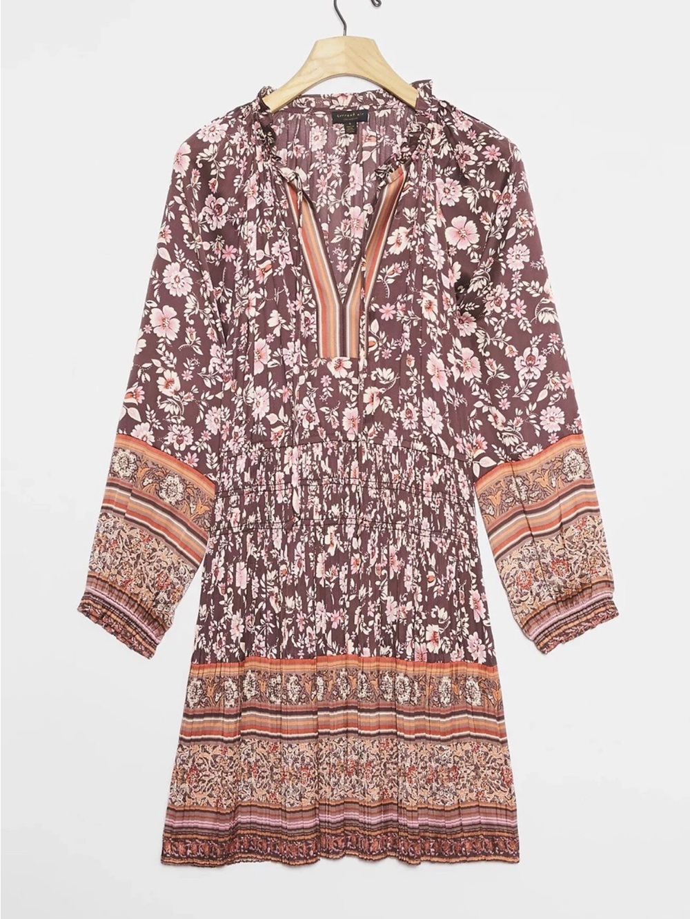 Anthropologie current air Alyce smocked waist floral dress Hippie long sleeve - Picture 2 of 16